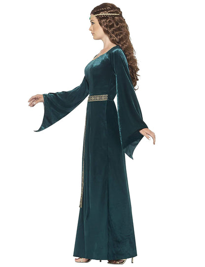 Vue de profil du déguisement de reine médiévale pour femme