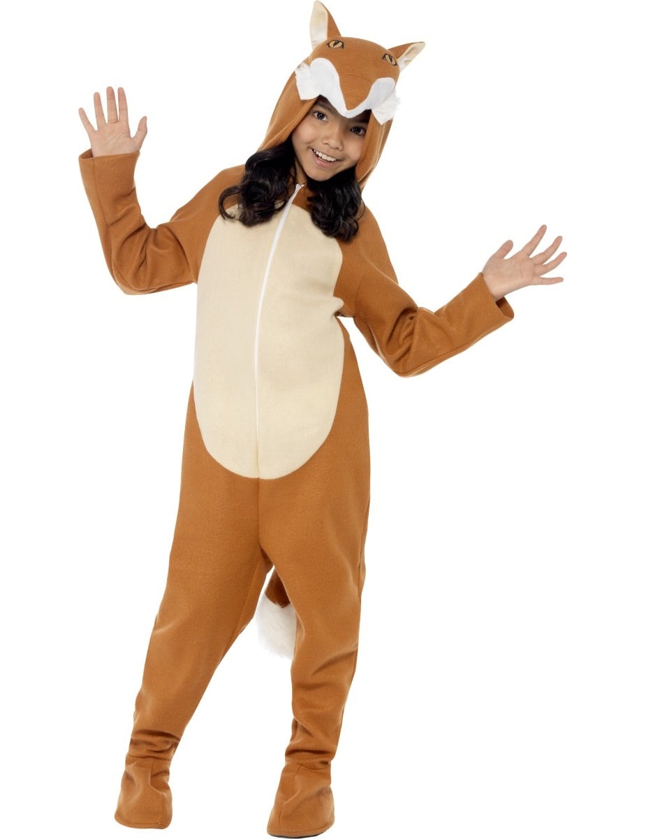 Déguisement combinaison renard pour enfant orange et blanc avec capuche tête de renard