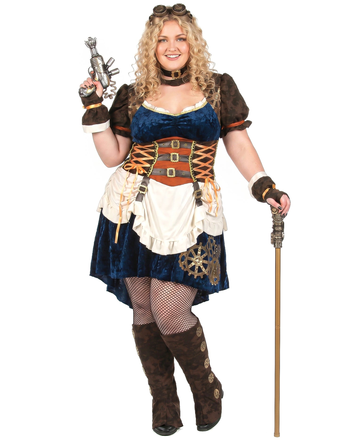 Disfarce futurista retro steampunk para mulher tamanho grande