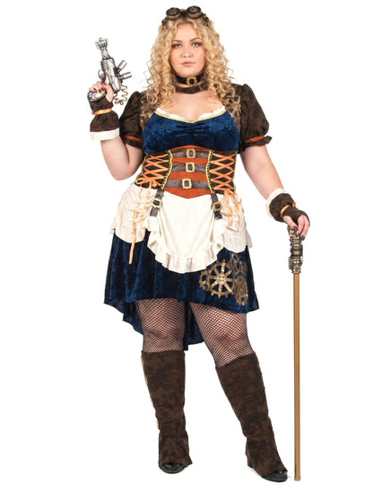 Disfarce futurista retro steampunk para mulher tamanho grande