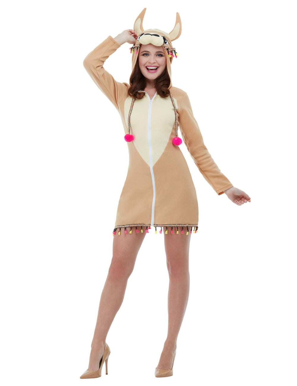 Vue de face du déguisement robe à capuche lama