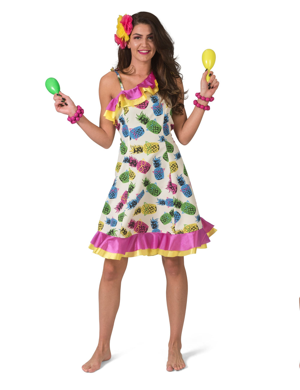 Déguisement robe à motif ananas pour femme blanc et multicolore à volants