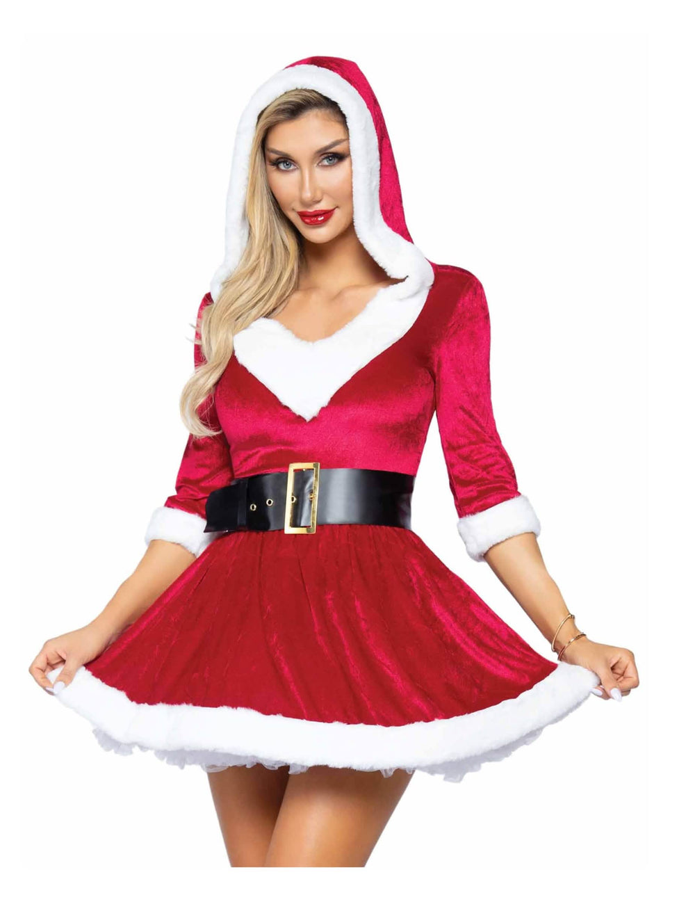 Vista frontal do disfarce vestido curto de natal para mulher
