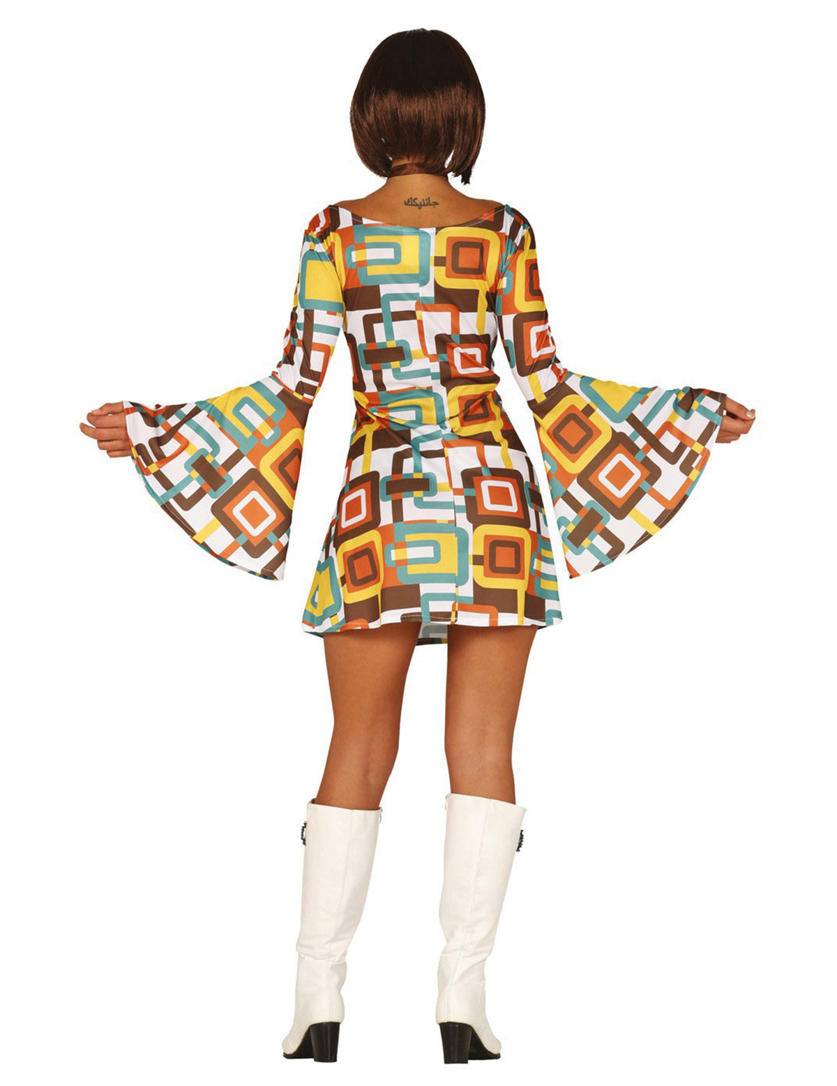 Vue de dos du déguisement robe disco géométrique pour femme