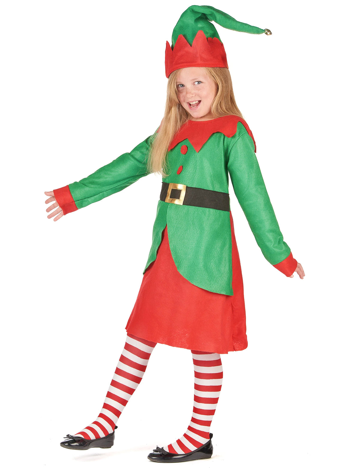 Vue de profil du déguisement robe elfe de Noël pour fille
