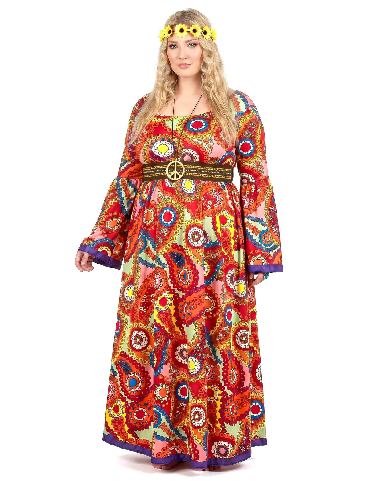 Disfarce vestido hippie tamanho grande mulher
