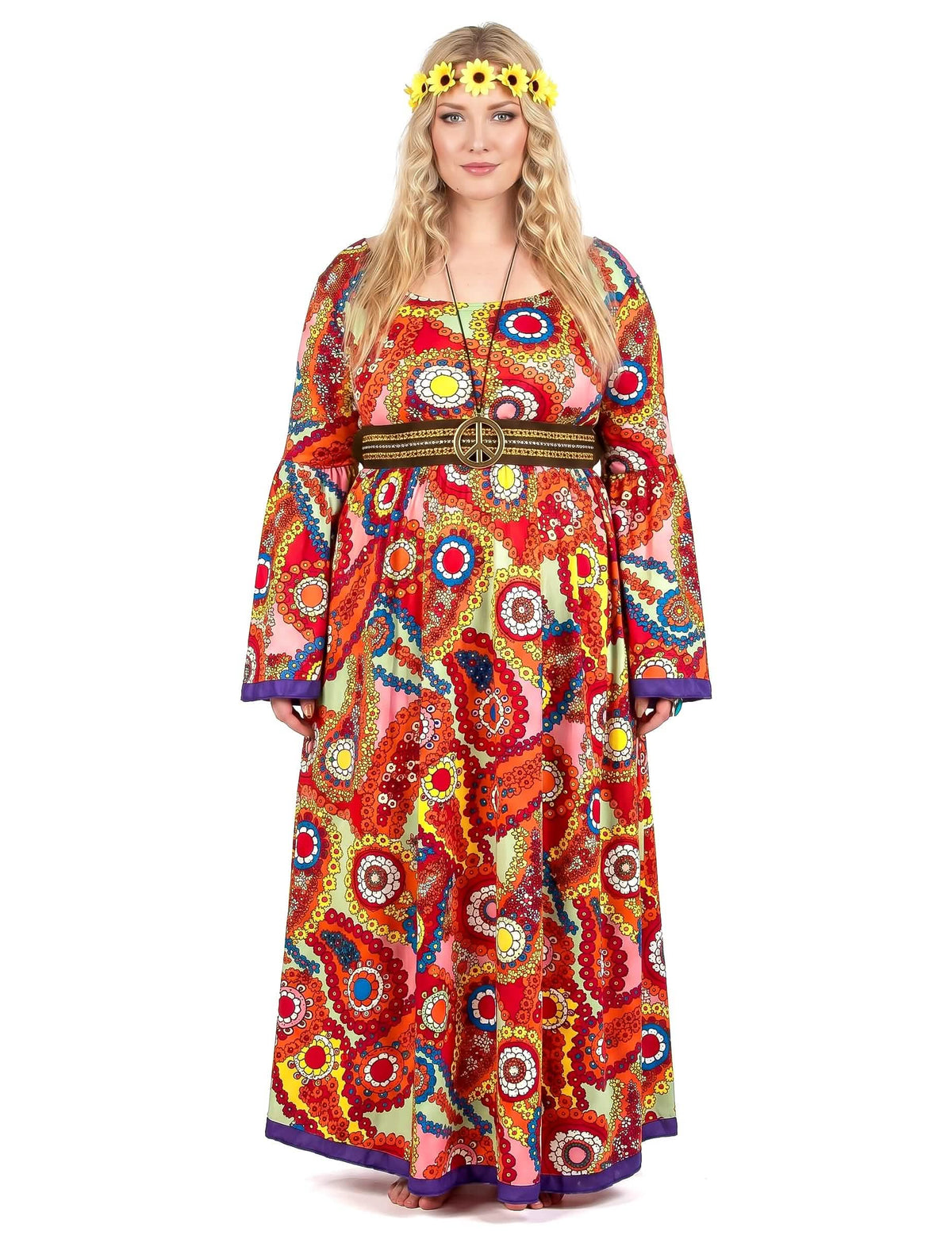Disfarce vestido hippie tamanho grande mulher