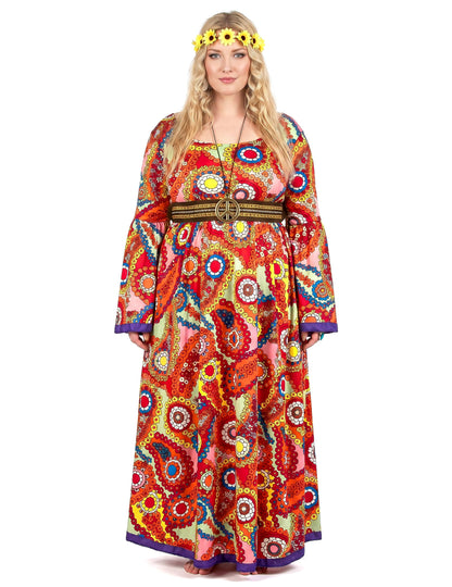 Disfarce vestido hippie tamanho grande mulher