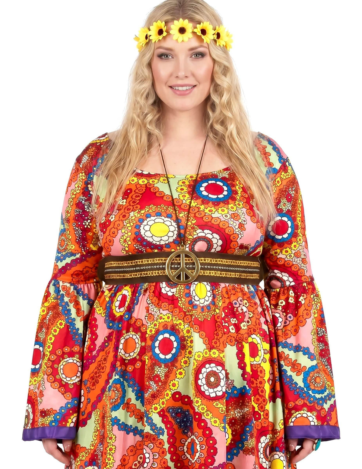 Disfarce vestido hippie tamanho grande mulher