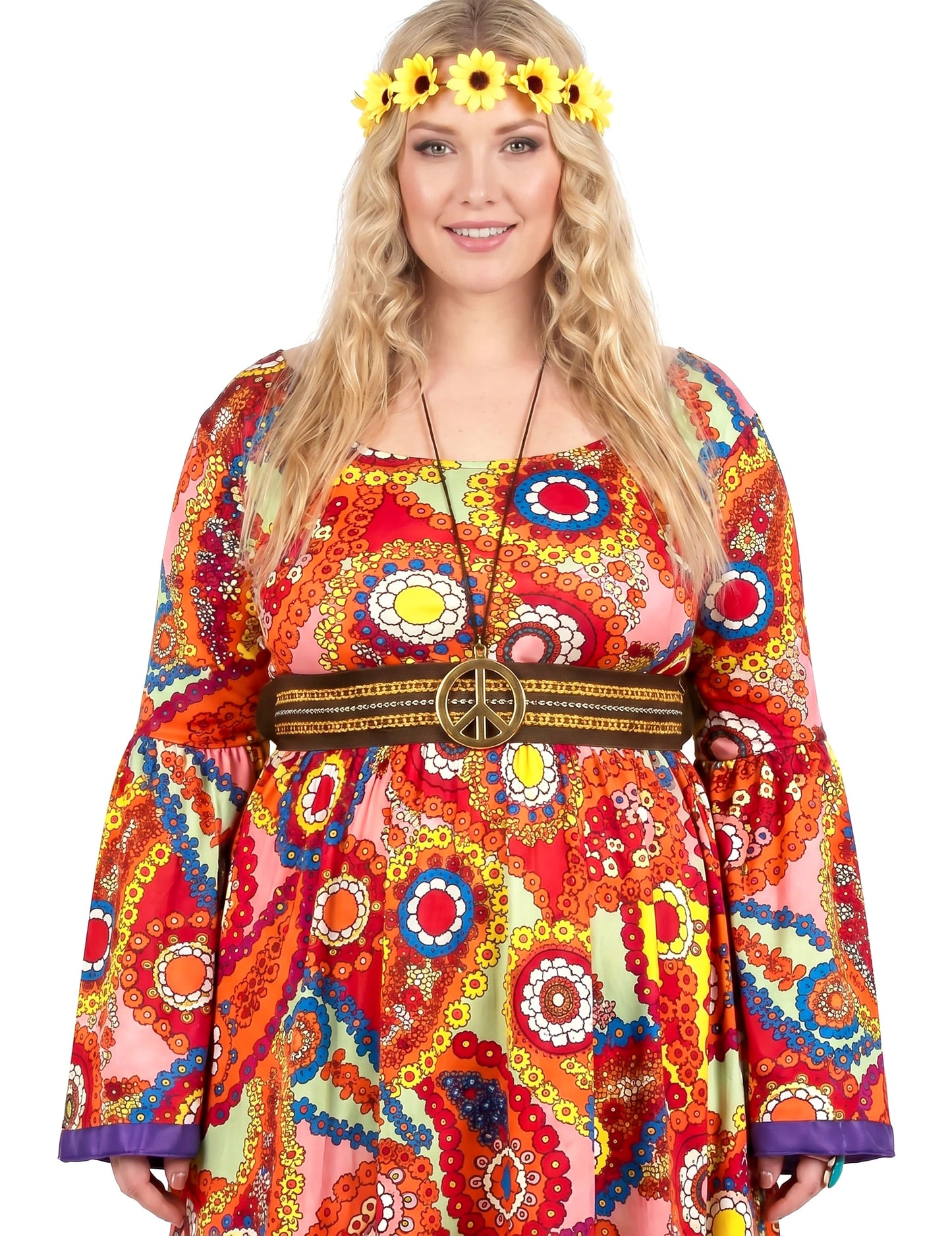 Disfarce vestido hippie tamanho grande mulher
