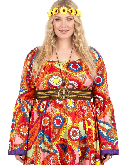 Disfarce vestido hippie tamanho grande mulher
