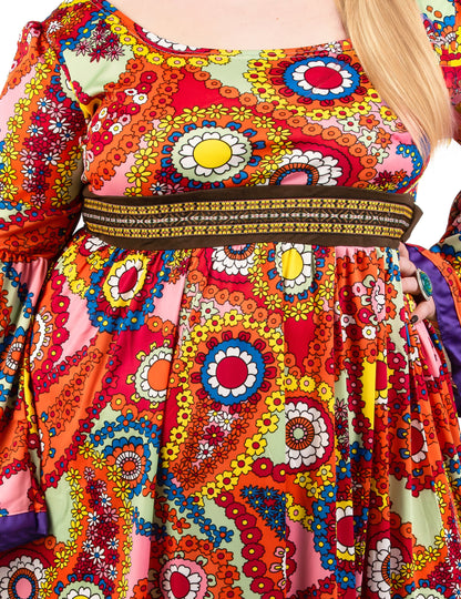 Disfarce vestido hippie tamanho grande mulher