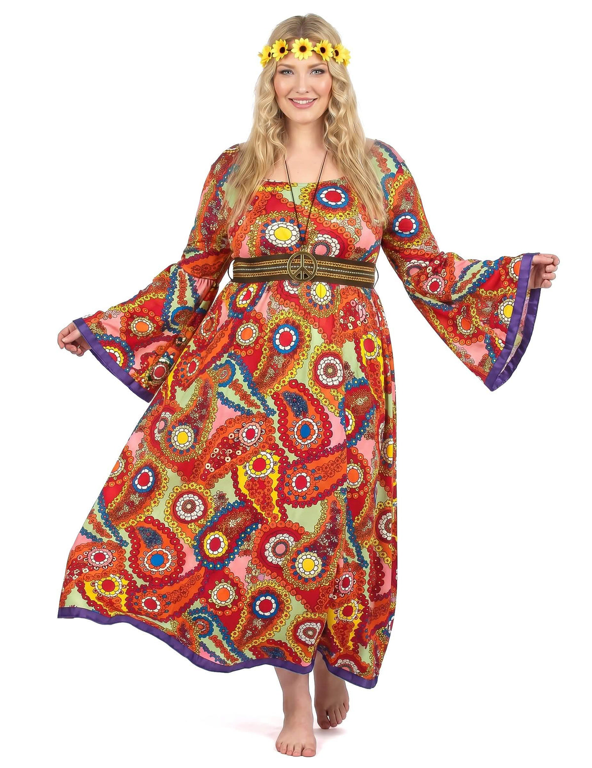 Disfarce vestido hippie tamanho grande mulher