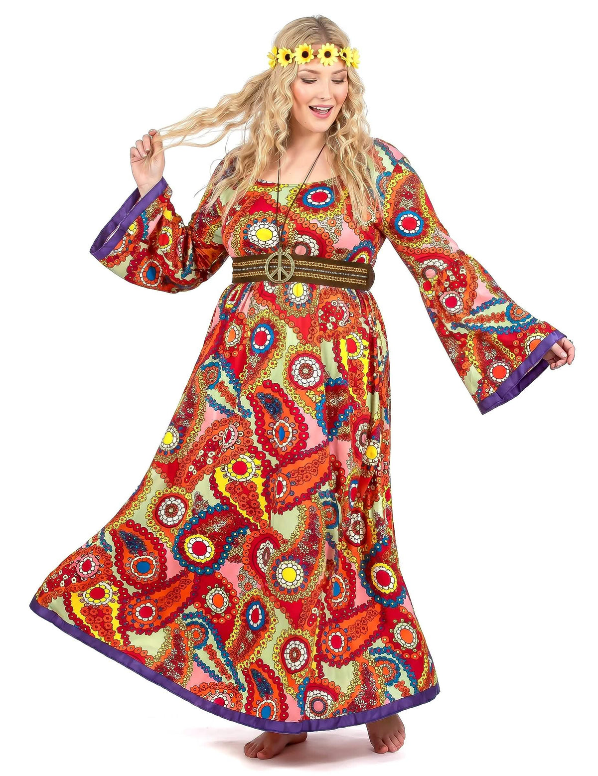 Disfarce vestido hippie tamanho grande mulher