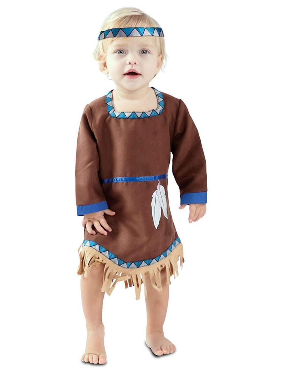 Déguisement robe petite indienne pour bébé marron avec franges et bandeau