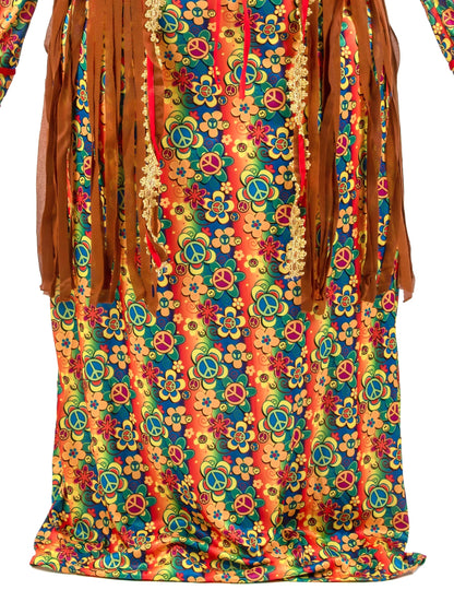 Disfarce hippie comprido com franjas para mulher tamanho grande