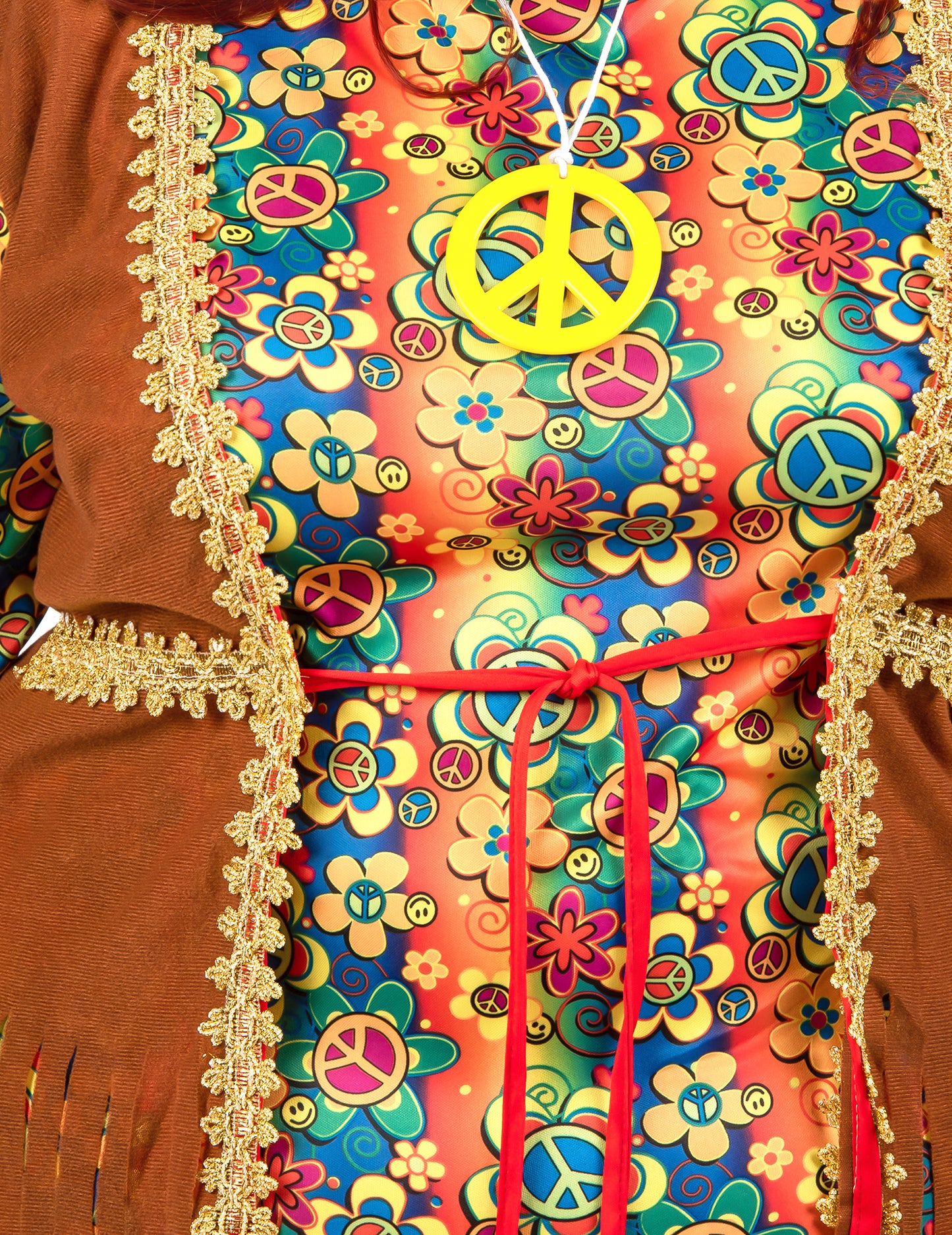 Disfarce hippie comprido com franjas para mulher tamanho grande