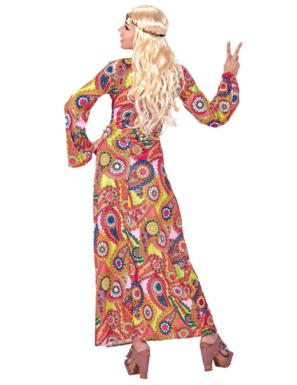 Disfarce vestido comprido hippie colorido mulher