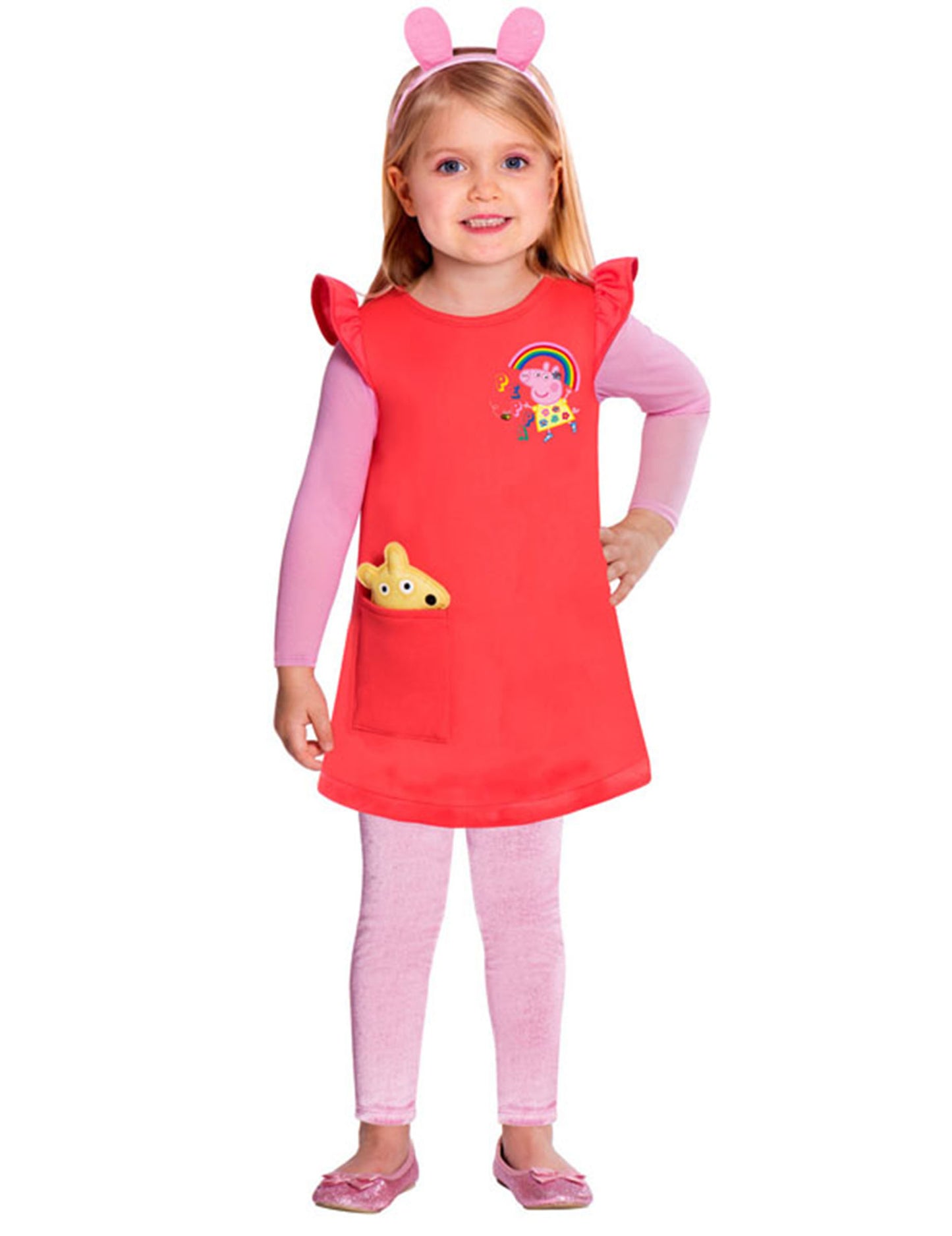 Déguisement robe Peppa Pig pour fille rouge et rose avec serre-tête