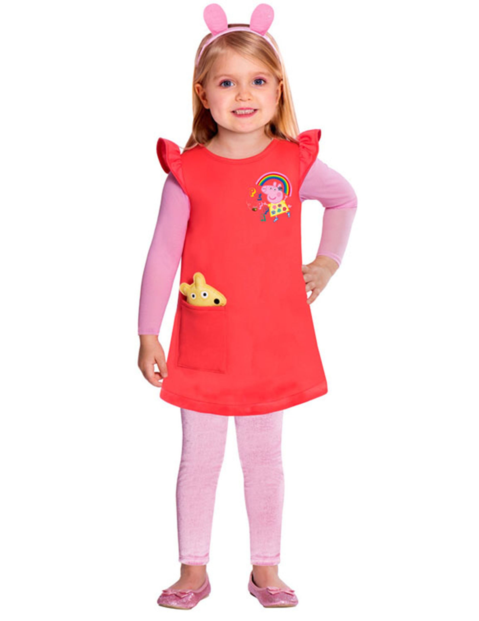 Déguisement robe Peppa Pig pour fille rouge et rose avec serre-tête