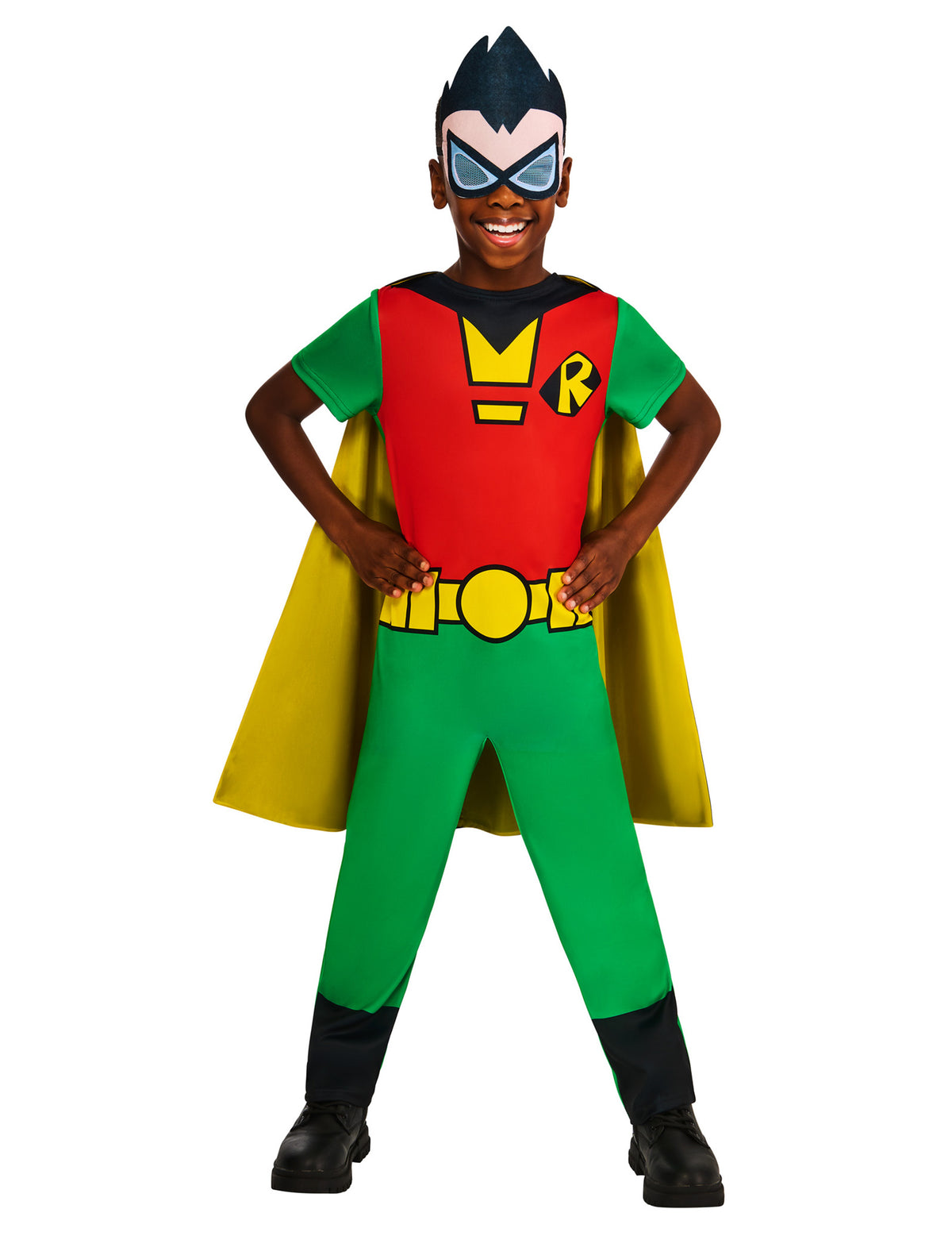 Déguisement Robin Teen Titans Go™ pour enfant rouge et vert avec cape jaune et masque