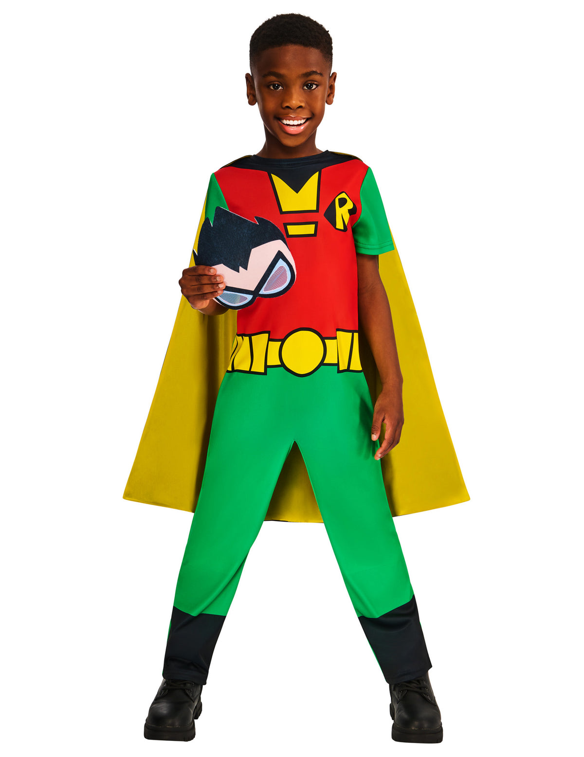 Déguisement Robin Teen Titans Go™ pour enfant rouge et vert avec cape jaune et masque