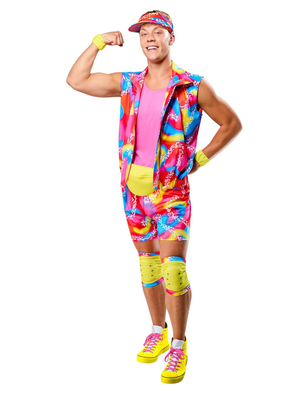 Déguisement roller Ken™ pour homme multicolore néon avec visière et genouillères