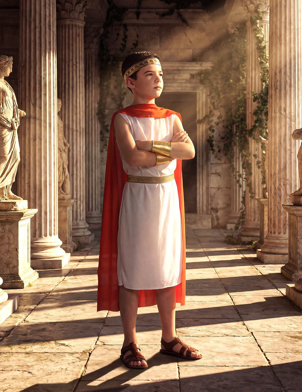 Cenário do disfarce romano com capa para menino
