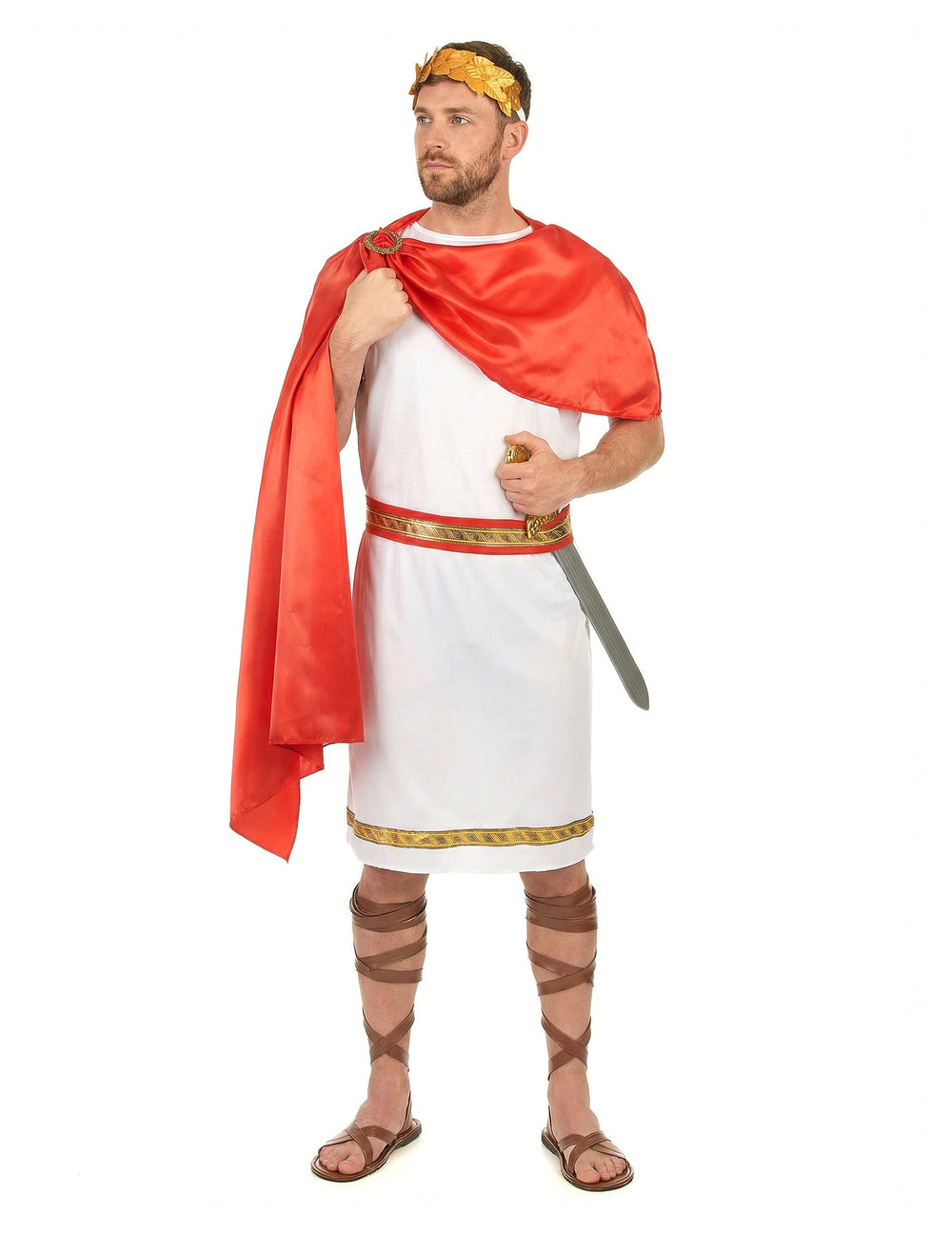 Déguisement Romain avec couronne pour homme blanc et rouge avec liserés dorés