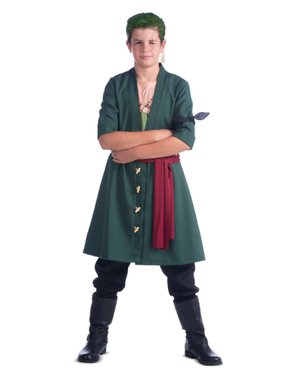 Vue de face bras croisés du déguisement Roronoa Zoro One Piece pour enfant