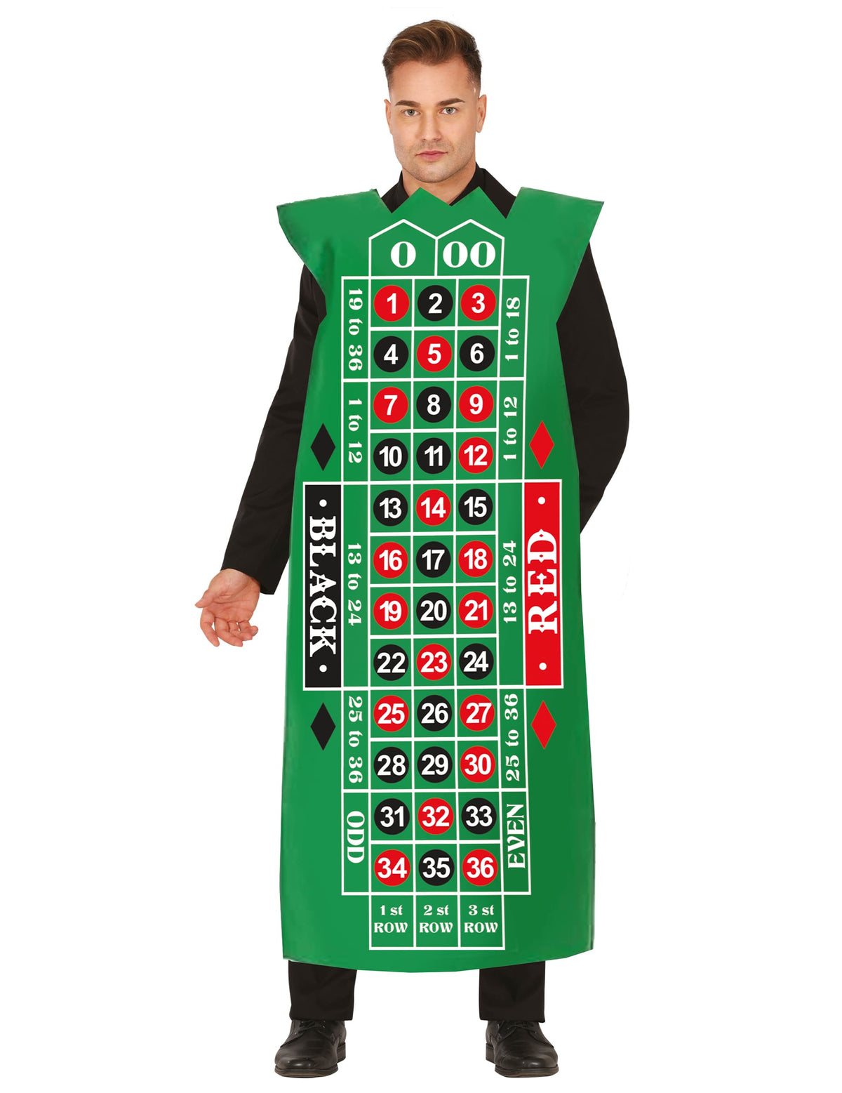 Déguisement roulette de casino pour adulte vert avec imprimé tapis de jeu