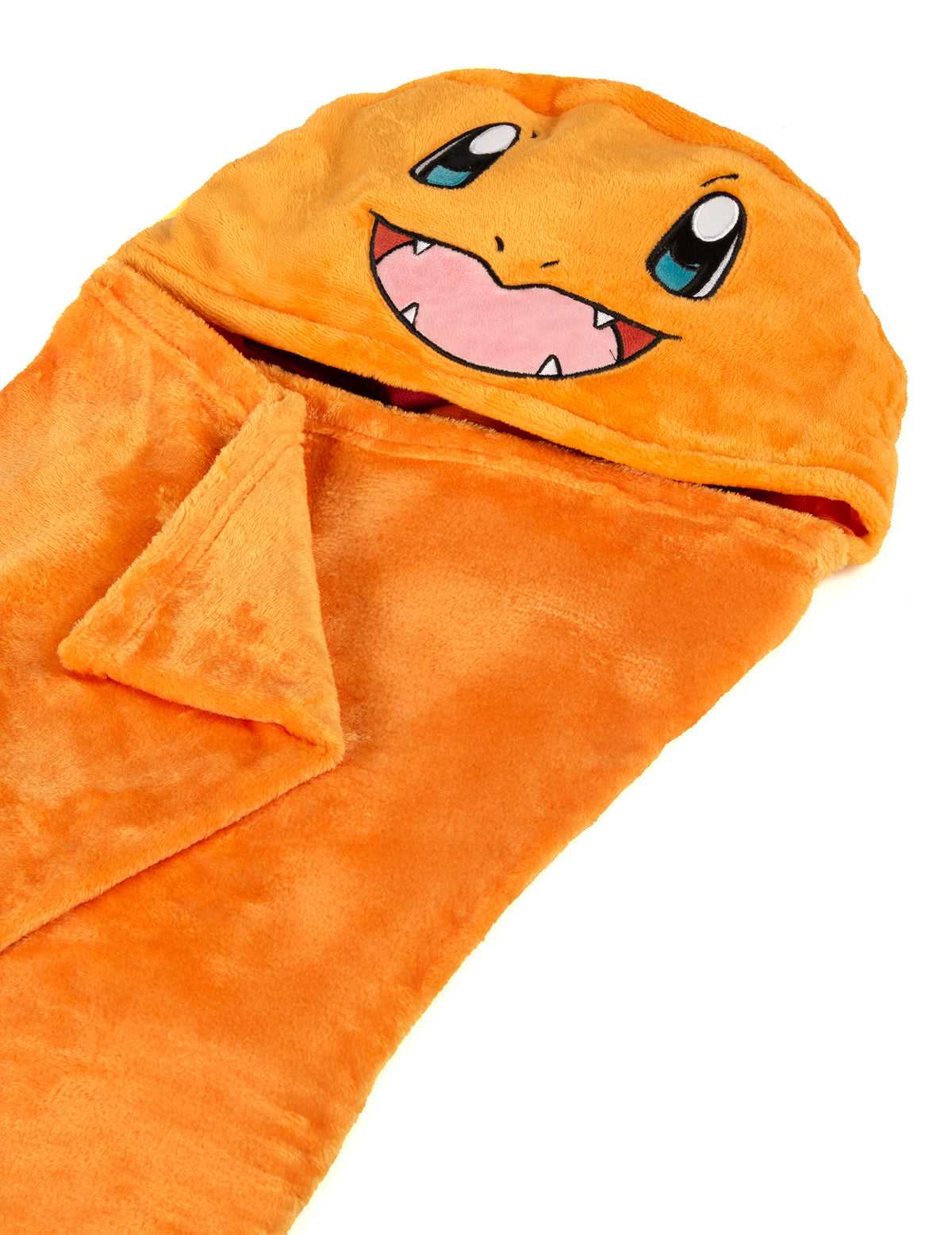 Vue à plat du déguisement plaid polaire à capuche Salamèche Pokémon