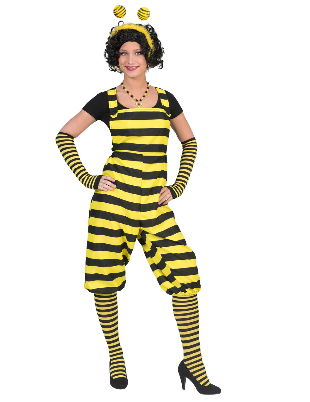 Déguisement salopette abeille pour adulte jaune et noir à rayures