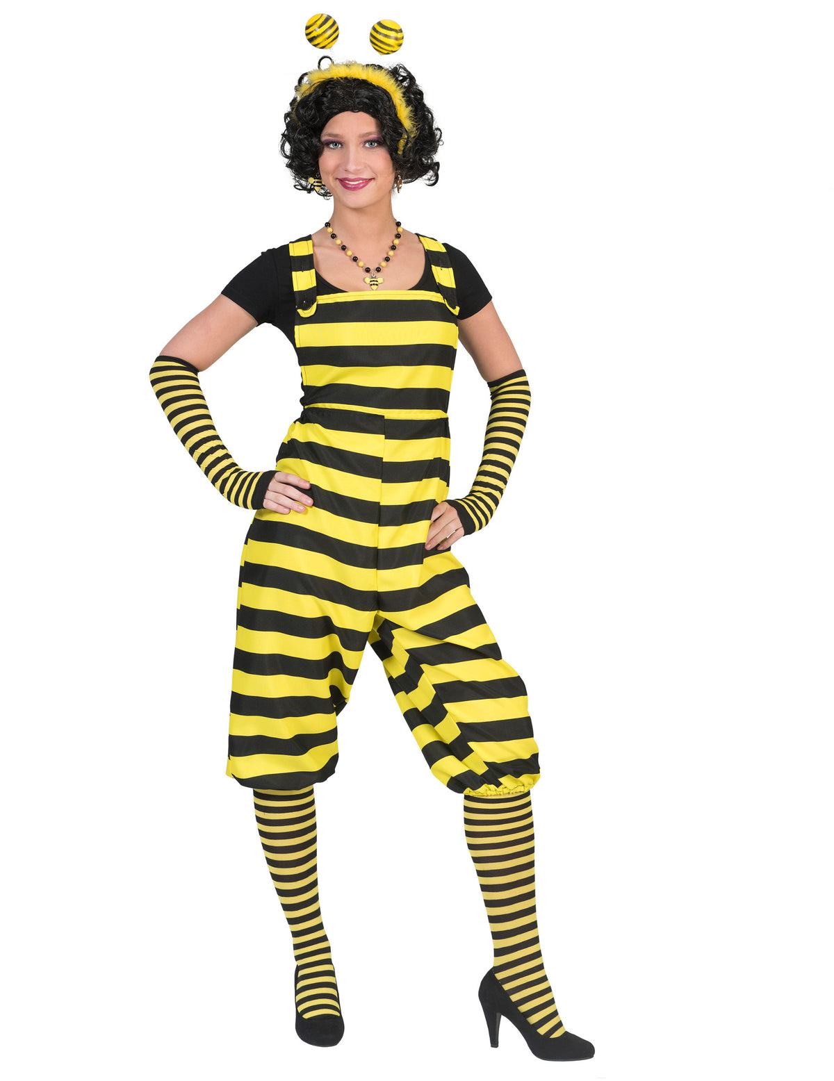 Déguisement salopette abeille pour adulte jaune et noir à rayures