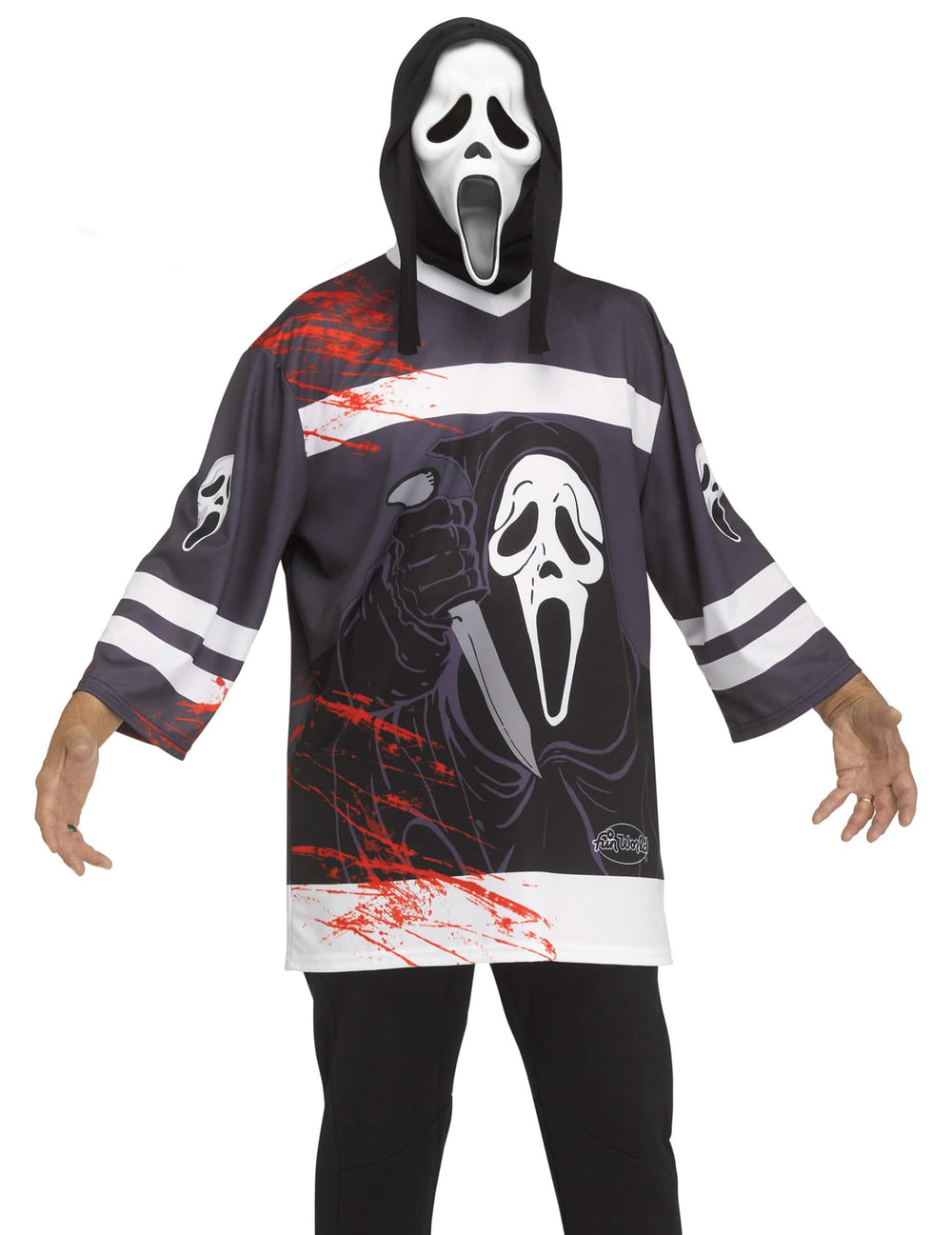 Déguisement Scream™ hockey pour adulte noir et blanc avec taches de sang