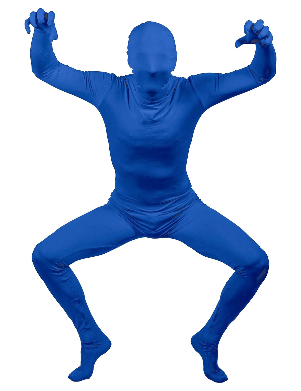 Vue de face en mouvement du déguisement seconde peau bleue