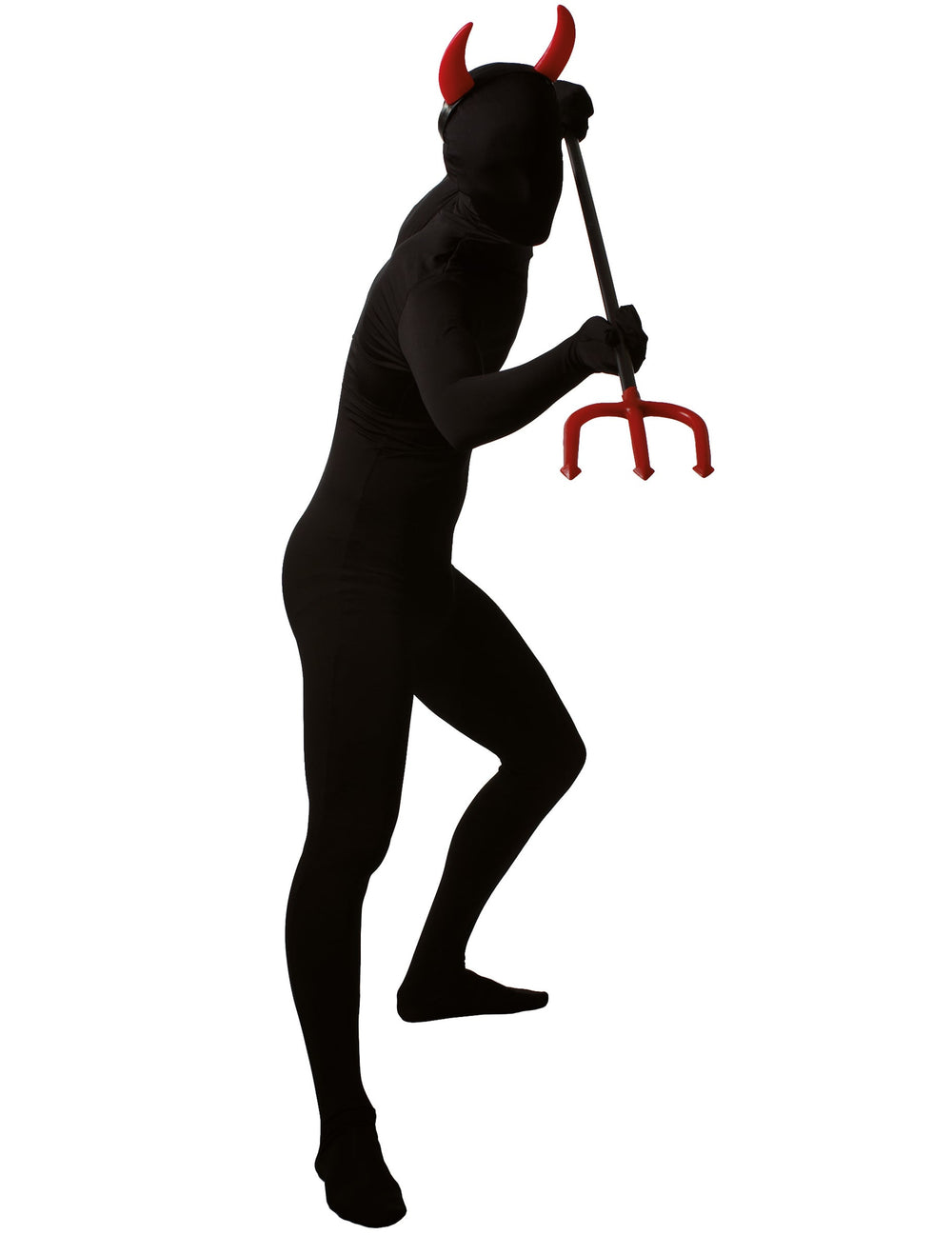 Cornes et fourche de diable du déguisement seconde peau pour adulte noir