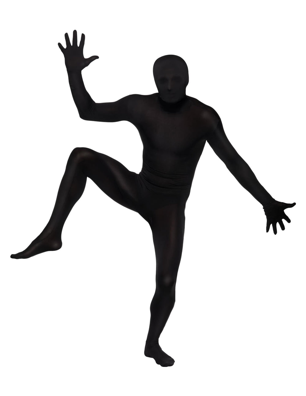 Vue de face en mouvement du déguisement seconde peau pour adulte noir