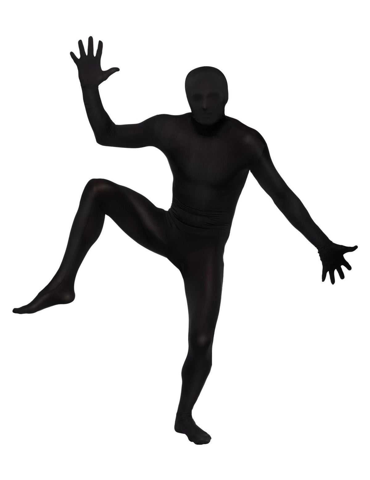 Vue de face en mouvement du déguisement seconde peau pour adulte noir