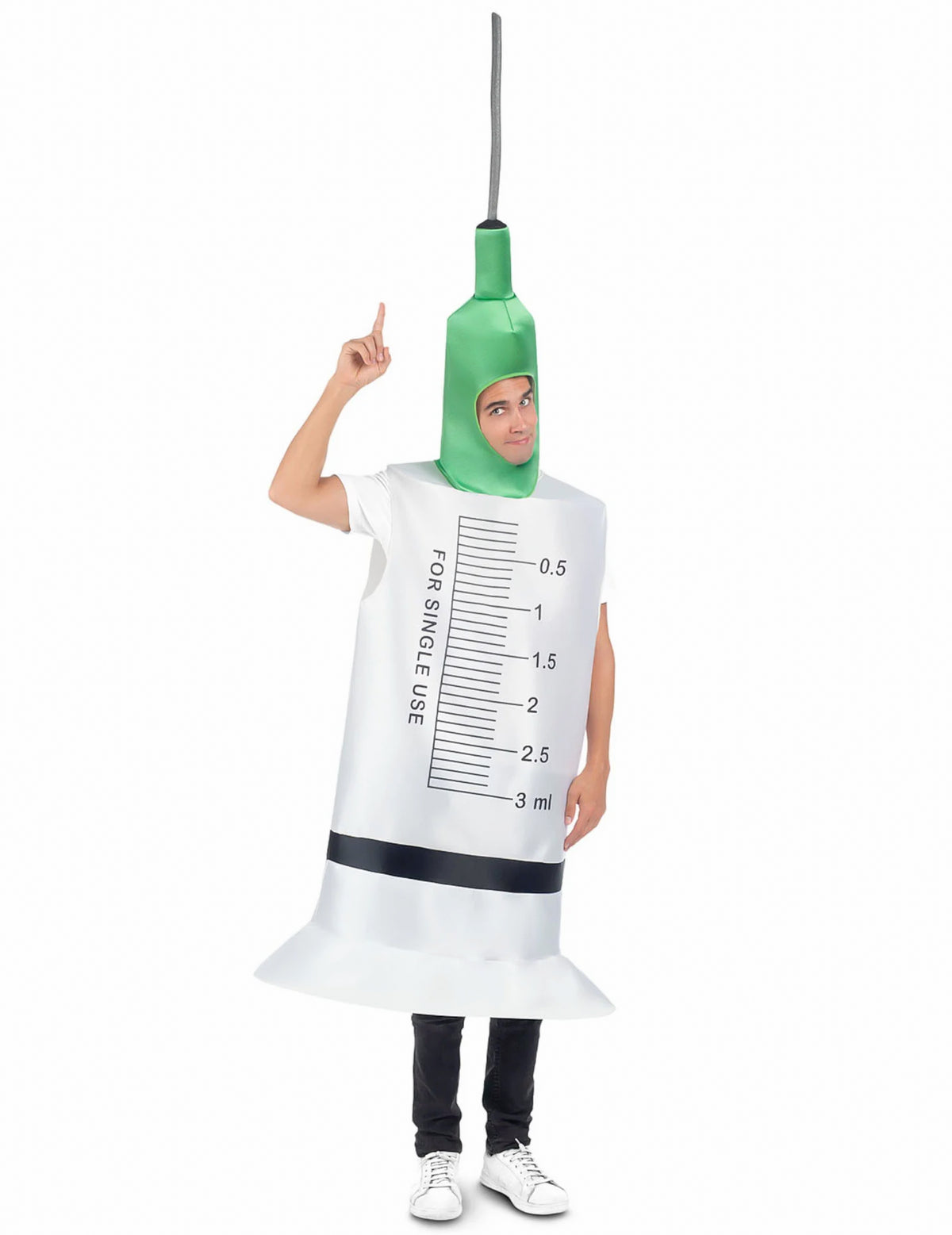 Déguisement de seringue médicale pour adulte blanc et vert avec graduations