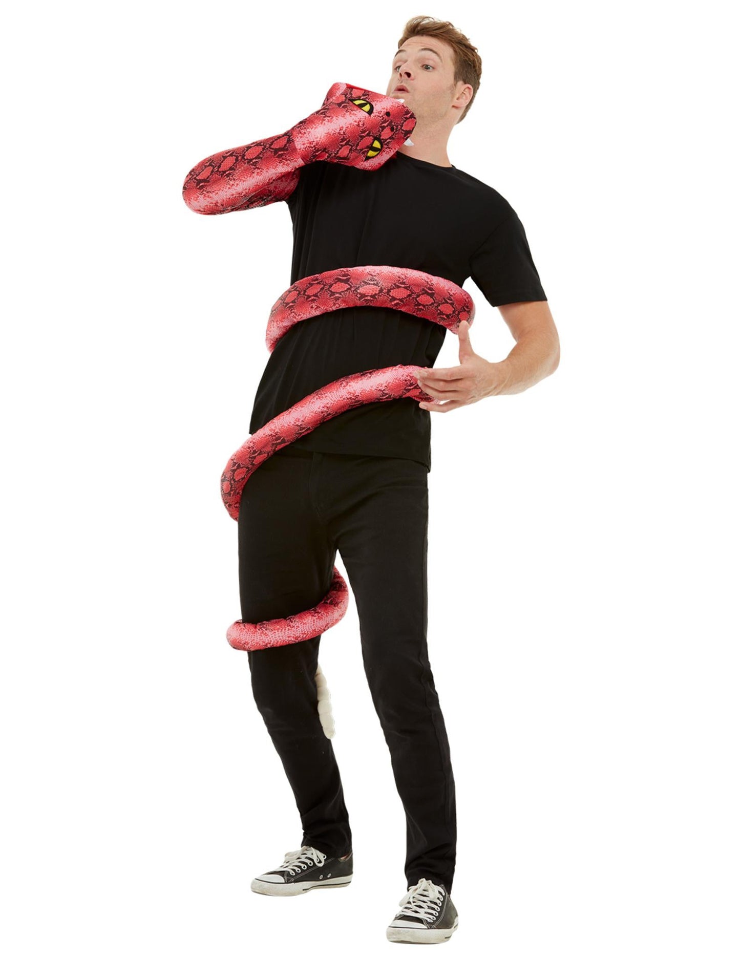 Vue de l'enroulement sur le corps du déguisement serpent anaconda pour adulte