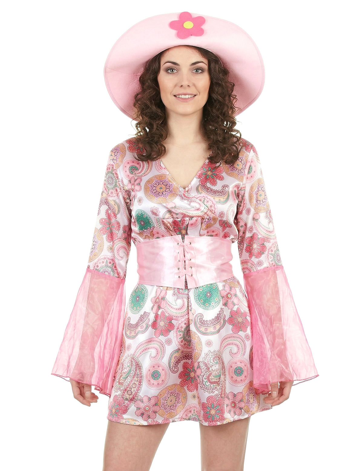 Gros plan sur le buste du déguisement seventies hippie