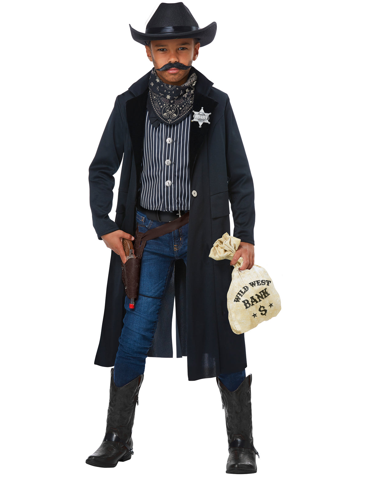 Déguisement de shérif pour enfant noir avec long manteau et chapeau