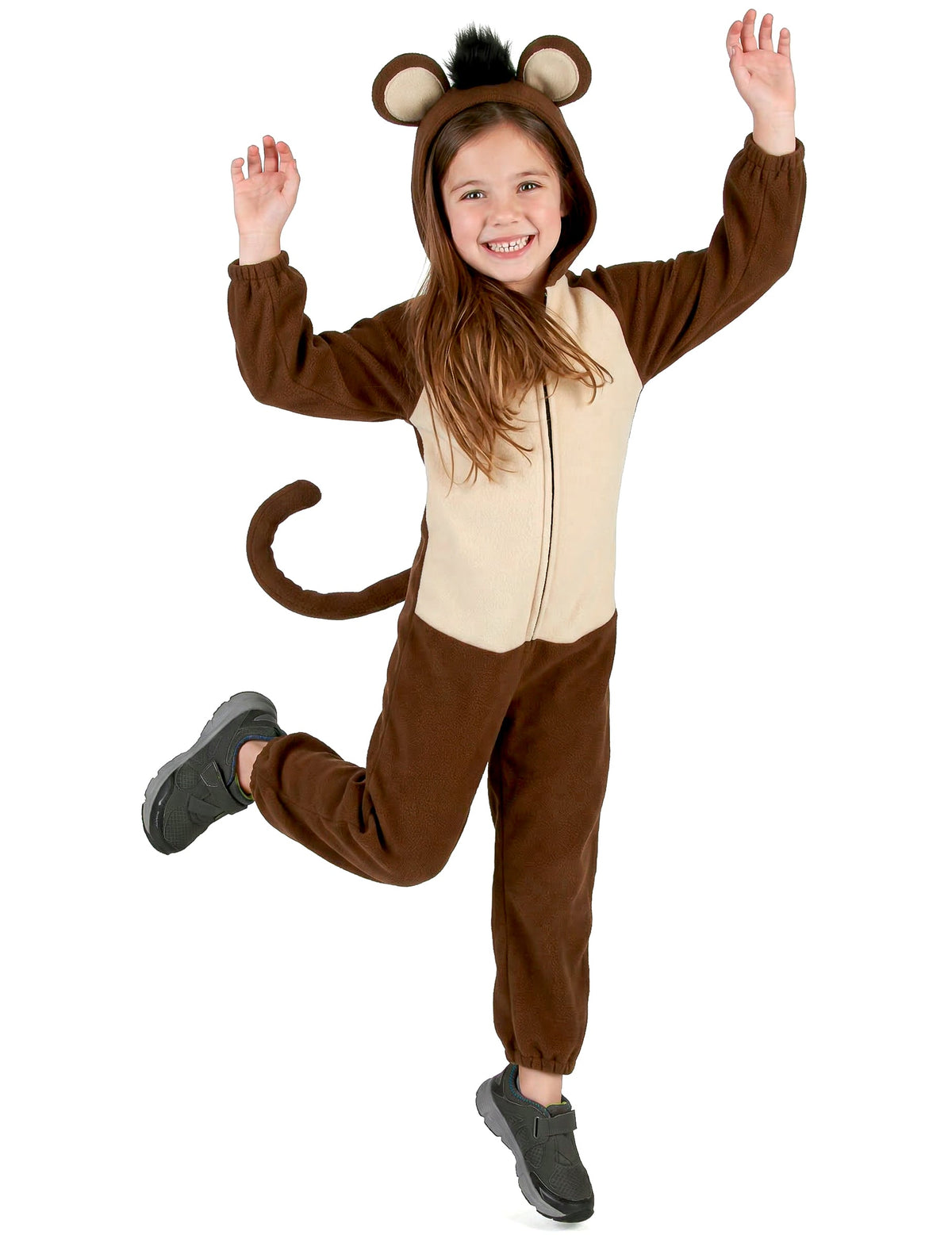 Vue d'ensemble en mouvement du déguisement de singe avec queue pour enfant