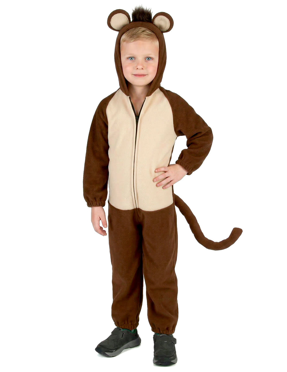Pose avec main sur la hanche du déguisement de singe avec queue pour enfant