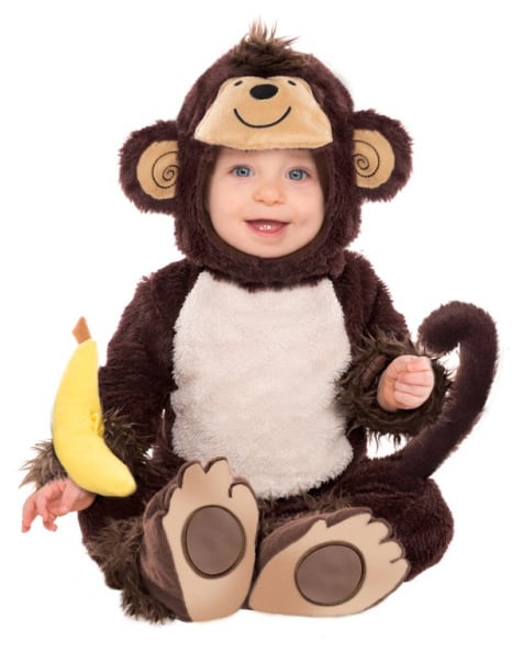 Déguisement de singe avec hochet banane pour enfant marron et beige