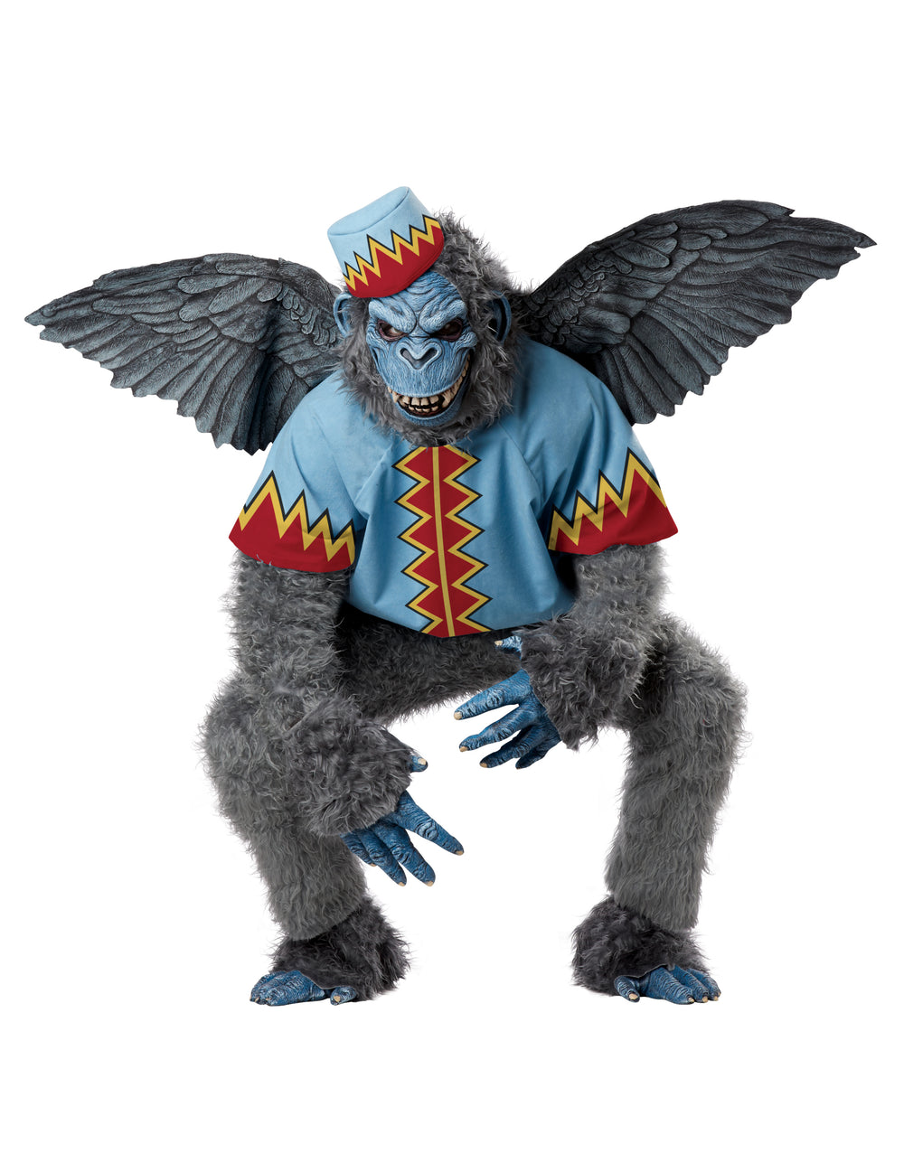 Déguisement de singe volant pour homme gris avec ailes et veste bleue