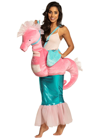 Déguisement sirène à dos d'hippocampe pour adulte rose et bleu turquoise