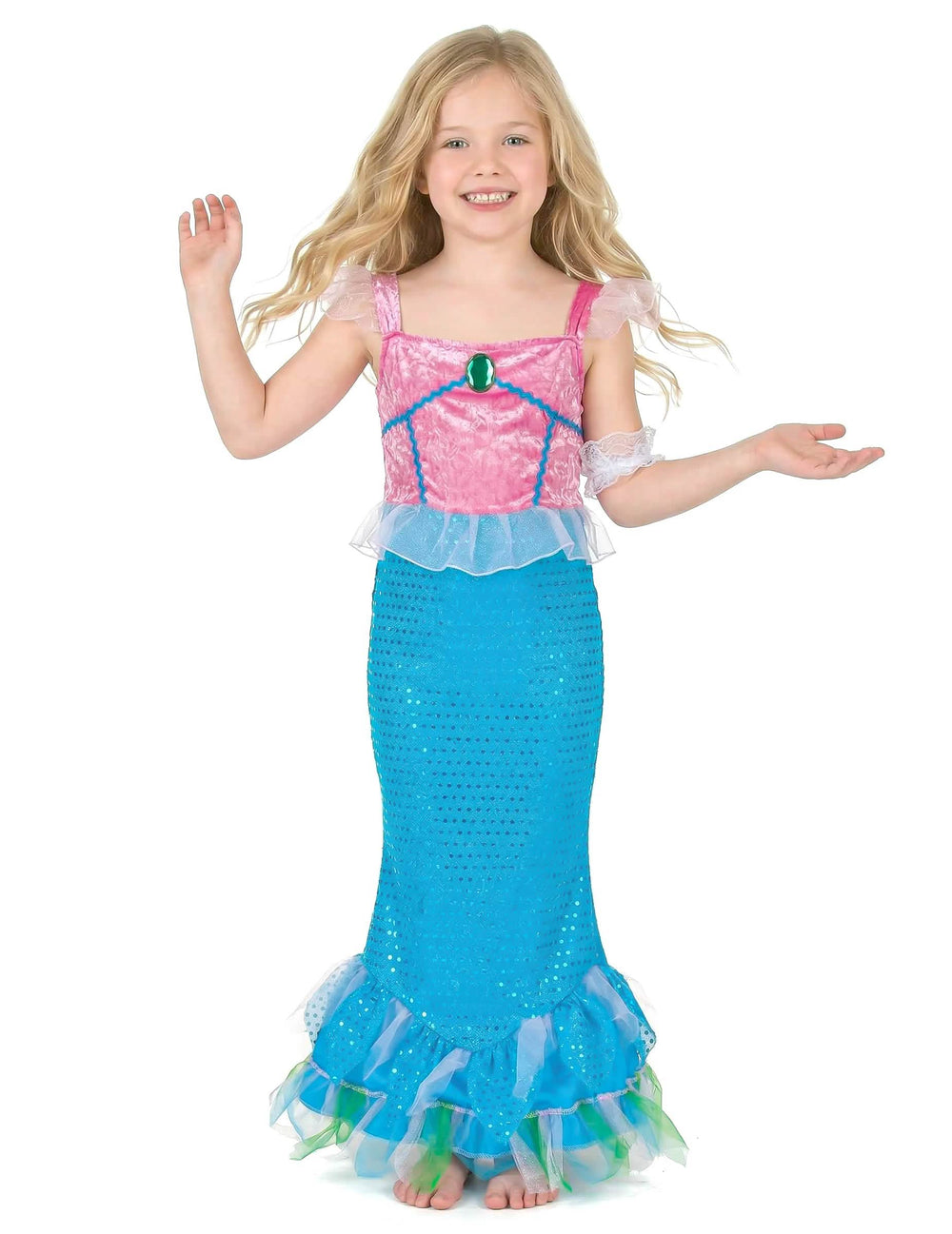 Fato de sereias para menina cor de rosa e azul com lantejoulas