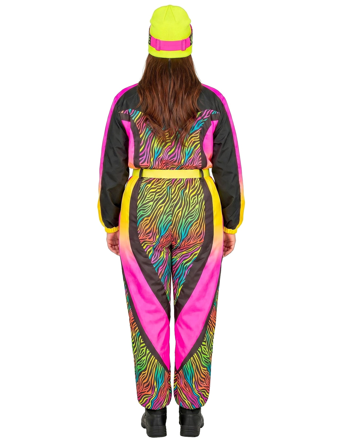 Fantasia de esquiador zebra multicolorida tamanho grande para adulto